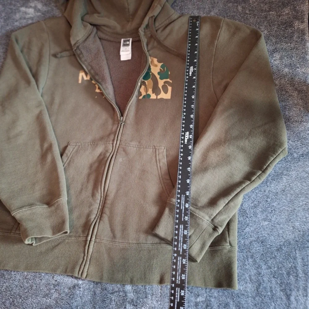 The North Face Full‎ Zip Hoodie Mens L Army Green Camo Graphic Logo Street Wear